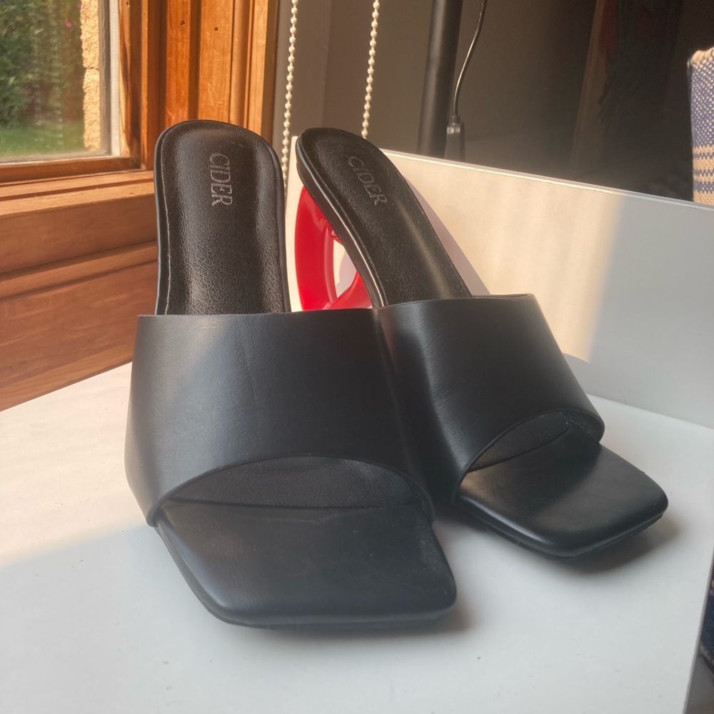 Cider Black and Red Heeled Mules